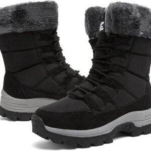 Womens Snow Boots Winter Fur Lined Waterproof Walking Boots Lightweight Outdoor Ankle Boots Ladies Warm Shoes Anti-Slip Mid Calf Boots