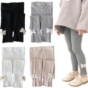 Silkglory Girls Leggings,2Pcs Toddler Girls Tights Pants with Lace Bow Decoration 2-9 Years Black/White/Grey/Apricot