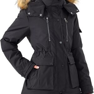 PUREPEAR Women's Warm Down Jacket Thickened Puffer Winter Coat with Faux Fur Removable Hood