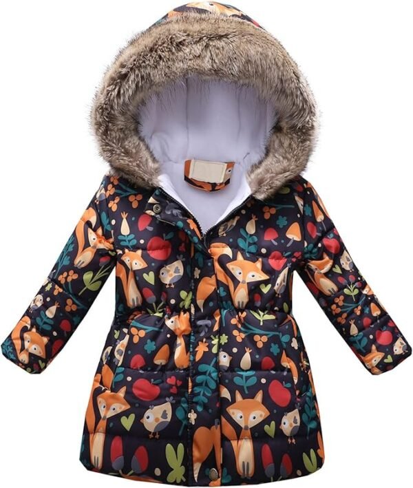 Toddler Girl's Winter Fleece Lined Long Parka Puffer Coat Thicken Ski Jacket with Fur Trim Hood Kids Down Jacket Coat