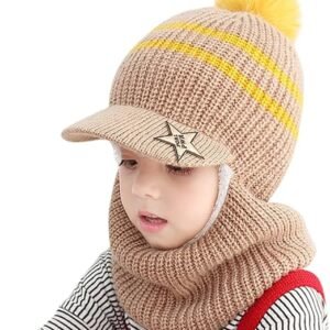 Baby Toddler Winter Hat Scarf Set Pom Girls Boys Kids with Fleece Lined 𝐁eanie Snow Hat Knitted Hood Earflap Cap