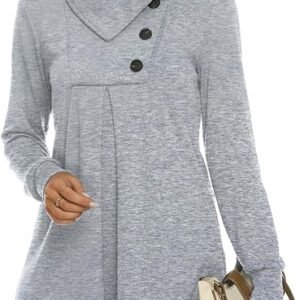 RANPHEE Womens Long Sleeve Fall Tops Button Pullover Sweatshirts Casual Loose Fit Swing Tunic Shirts