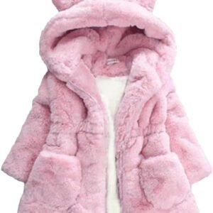 AiWMGL Kids Girls Winter Warm Coat Jacket 1T 2T Outerwear Hooded Faux Fur Thicken Fleece Baby Toddler