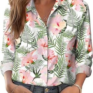 Zeagoo Button Down Shirts for Women Dressy Casual Work Blouses Long Sleeve Print Tops Fall Clothes
