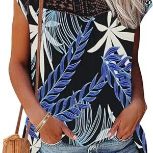 WNEEDU Women's Summer T Shirts Casual Crew Neck Lace Trim Ladies Tops 2025 New