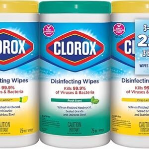 Clorox Disinfecting Wipes, Multi-Pack of 3 Canisters, 2 Crisp Lemon and 1 Fresh Scent