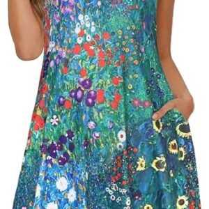 ADOREJOY Women Summer Dress Sleeveless Casual Swing Loose Tank Beach Sundress with Pocket