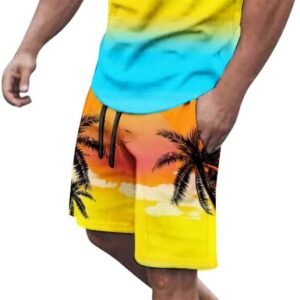2024 Summer Tracksuits Mens Cute Graphic Tshirts and Short Sets Stylish Casual 2 Piece Outfits Breathable Sport Jogger Suit