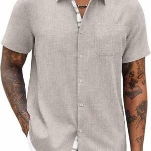COOFANDY Men's Button Down Shirts Short Sleeve Casual Shirts Summer Beach Shirts Vacation Wedding Shirts with Pocket