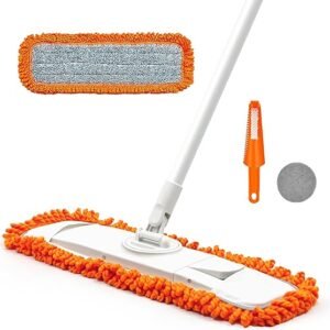 Dust Mop for Floor Cleaning with 1 Washable Microfiber Pads - JEHONN Dry Wet Flat Mop with Scouring Pad for Hardwood, Laminate, Tile, Marble
