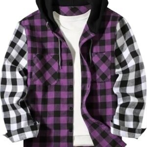 Flannel Shirts for Men Casual Plaid Shirts Long Sleeve Jacket Teen Boys Fashion Hooded Plaid Jacket Lightweight Comfy