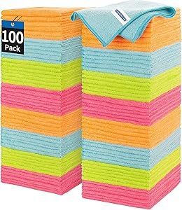 HOMERHYME Microfiber Cleaning Cloth - 100 Pack Cleaning Towels, 12.6" x 12.6" Cleaning Rags, Lint Free Shop Towels, Microfiber Towels for Cars,All Purpose Dusting Cloth for Kitchen,Car,House,Office