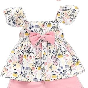 Baby Girl Outfit Little Child Girls Fly Sleeve Ruffles Bow Prints T Shirt Ropa De Verano para NiñAs Skirts for Girls