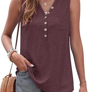 MISFAY Summer Tank Tops for Women V Neck Tunic Tops Sleeveless Loose Fit T-Shirt with Pocket
