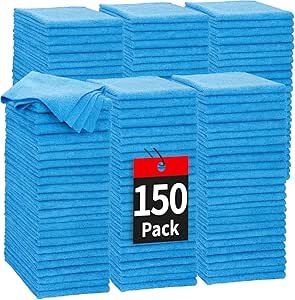 HOMERHYME Shop Towels, 150 Pack Cleaning Rags, Microfiber Cleaning Cloths, Bulk Multipurpose Lint-Free Cleaning Wipes for Car, Shop, Office, Household Cleaning 11.5"*11.5" Blue