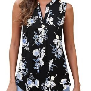 WNEEDU Womens Summer Tank Tops Causal Ladies Sleeveless V Neck Pleated Blouse Shirts 2025 New