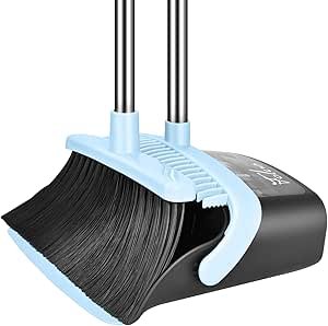 Folews Broom and Dust Pan Heavy Duty, 51 Inch Long Handle Broom and Dustpan Set Commercial Large Broom with Dustpan Combo Set for Lobby Home Kitchen Outdoor Indoor