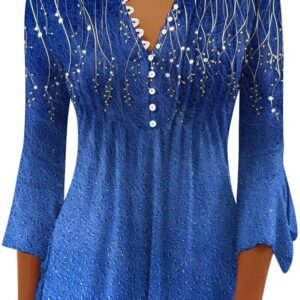 Women's Dressy Tops Elegant Casual Shirts 3/4 Sleeve Tunic Tops Flower Print Blouses V Neck Spring Summer Tshirts