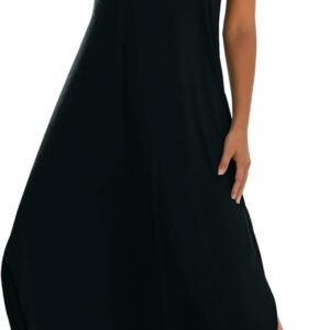 Zilcremo Women Summer Sleeveless Dress Casual V Neck Loose Split Tshirt Long Dresses