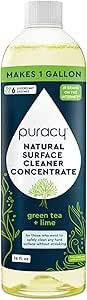 Puracy 99.9% Natural All Purpose Cleaner Concentrate - Makes 128oz Multi Purpose Cleaner - Green Tea & Lime - Surface Cleaner, Floor Cleaner, Kitchen, Cleaner, Bathroom Cleaner - Cleaning supplies