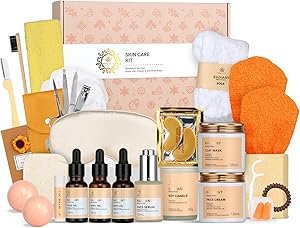 Gifts for Women, 28pcs Orange Facial Skin Care Set includes Face Cream,Bath Oil,Shower Accessories. Body & Facial Kit for Women, Birthday Gift for Women, Mother's Day Gift