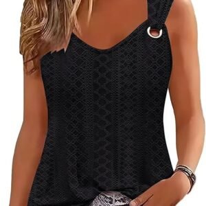 RIROW Women Summer Tops Sleeveless Tank Tops for Women Casual Spaghetti Strap 2025 Trendy Loose Fit Eyelet T Shirts