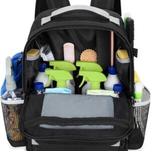 HODRANT Cleaning Backpack with Bottom Plate & Waterproof Bottom, Large Cleaning Supplies Bag with Multiple Pockets for Housekeeping Tools, Cleaning Products Caddy Organizer for Home & Car, Bag Only