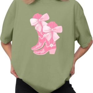 FONMA Summer Tops for Women 2025 Y2K Bow Graphic Crew Neck Short Sleeve Shirt Casual Loose Fit Workout Blouse Tee
