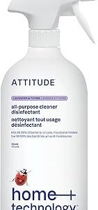 ATTITUDE All-Purpose Cleaner Disinfectant 99.99%, Eliminates Bacteria, Germs and Viruses, Multi-Surface Products, Vegan, Naturally Derived Multipurpose Cleaning Spray, Thyme and Lavender, 800 mL