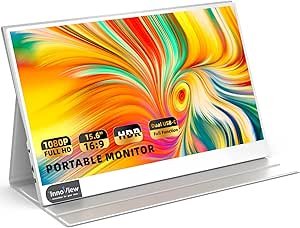 Portable Monitor, InnoView 15.6 Inch IPS HDR 1080 FHD External Silver Laptop Monitor, USB Type-C Mini HDMI Computer Monitor for PC MAC Phone Xbox Switch PS4/5, Travel Monitor with Cover