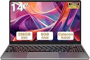 bvate 14" Laptop Win 11 256GB SSD Up to 1TB SSD Expand Celeron N4020 Up to 2.8Ghz Dual-Core Processor 6GB DDR4 1920x1080 FHD Dual WiFi BT4.2 with Webcam Keyboard Protect Flim for Business-Gray