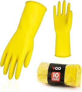 Vgo 10Pairs Reusable Household Gloves, Rubber Dishwashing Gloves, Kitchen Cleaning (M,Yellow,HH4601)