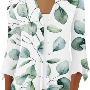 Hnodov Women's 3/4 Sleeve Cardigan Button Down Shirts 2024 Trendy Lightweight Open Front Blouses Loose Fit Fall Clothing Women Cardigan Button Cárdigan Mujer Primavera