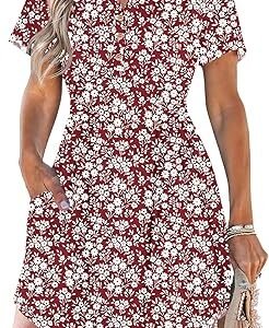 MISFAY Women Summer Dresses Short Sleeve Casual V Neck Sundress Beach Mini Dress with Pockets