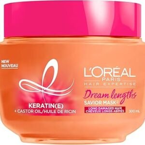 L’Oréal Paris Dream Lengths Savior Mask, Hair Mask for Long Damaged Hair, Formulated with Castor Oil & Keratin to Regenerate Damaged Length, 300ml