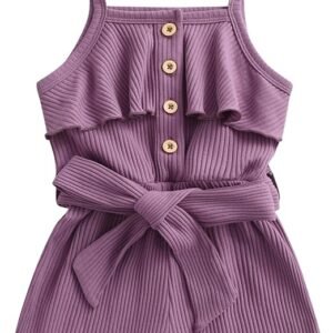 Baby Girl Spring Romper Infant Button Bow Sleeveless Solid Bodysuit One-Piece Outfits