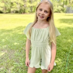 Arshiner Girls Jumpsuits Tie Back Off Shoulder Short Sleeve One Piece Rompers Ruffle Smocked Casual Shorts Outfits