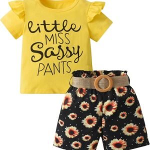 Baby Girls Summer Clothes Infant Shorts Sets Ruffle Short Sleeve T-Shirt Letter Print Pullover Shirt 3Pcs Outfit Set