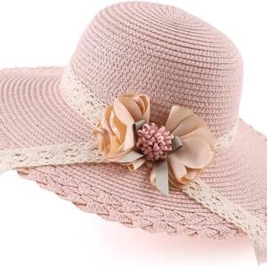 Bamery Baby Girl Sun Hat Summer Toddler Straw Bucket Hats with Bowknot Sun Protection for Kids Girls 3-5 Years
