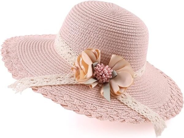 Bamery Baby Girl Sun Hat Summer Toddler Straw Bucket Hats with Bowknot Sun Protection for Kids Girls 3-5 Years