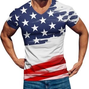 Independence Day Print Jersey Shirts Men Summer Top Fitness Workout Tunic T-Shirts Long Sleeve Blouse
