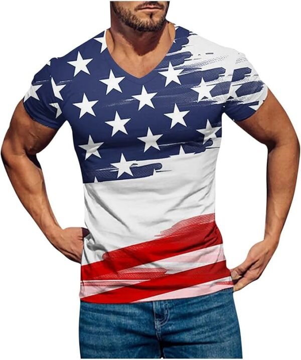 Independence Day Print Jersey Shirts Men Summer Top Fitness Workout Tunic T-Shirts Long Sleeve Blouse
