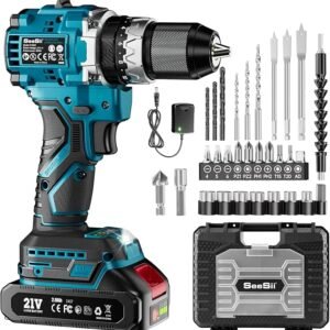 Seesii 20V Power Cordless Drill Set 60NM, Brushless 1/2" Electric Power Drill Driver Tool Kit with Battery&Charger, 20+3 Torque Setting+2 Speed, Drill Set Gift for Home and DIY