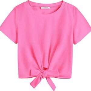 Arshiner Girls Short Sleeve Shirts Tie Knot Front Tops T Shirts for Kids Crewneck Cute Casual Tie Dye Tee Blouse