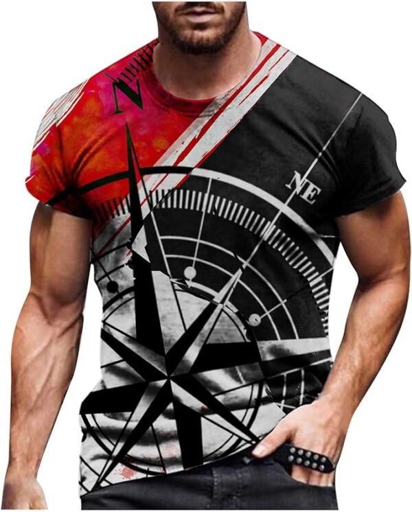 Gradient Shirts Men Short Sleeve Floral Print T-Shirts Summer Fashion Vintage Round Neck T Shirts