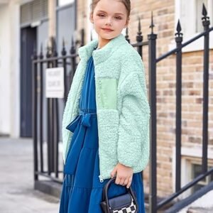Arshiner Girls Fleece Jacket Sherpa Fall Winter Full Zip Fuzzy Coat Outwear with Pockets