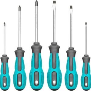 Tcwous Magnetic Screwdriver Set, 6-Piece Screw Driver Kit with 3 Phillips and 3 Flat, Professional Non-Slip Cushion Grip Nut Driver Repair Tool Set. Stocking Stuffers for Men Gifts