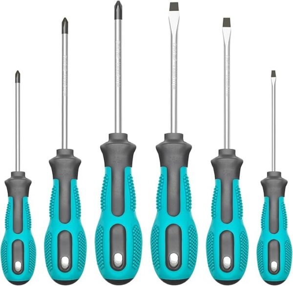 Tcwous Magnetic Screwdriver Set, 6-Piece Screw Driver Kit with 3 Phillips and 3 Flat, Professional Non-Slip Cushion Grip Nut Driver Repair Tool Set. Stocking Stuffers for Men Gifts