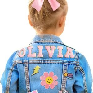 Personalized Kids Denim Jacket with Names | Custom Name Jeans Jacket | Long Sleeve Jean Jacket | Spring&Fall Jackets | Outerwear Jacket Easter Christmas Birthday Gifts for Toddlers Girls Boys 1-8