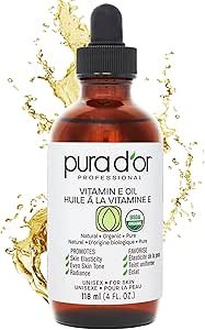 PURA D'OR ORGANIC Vitamin E Oil Blend 4 Oz (118ml) - Natural Hexane-Free with Sweet Almond, Apricot, Jojoba, Argan, Rosehip, Sunflower & Avocado Oils for Daily Skin Care